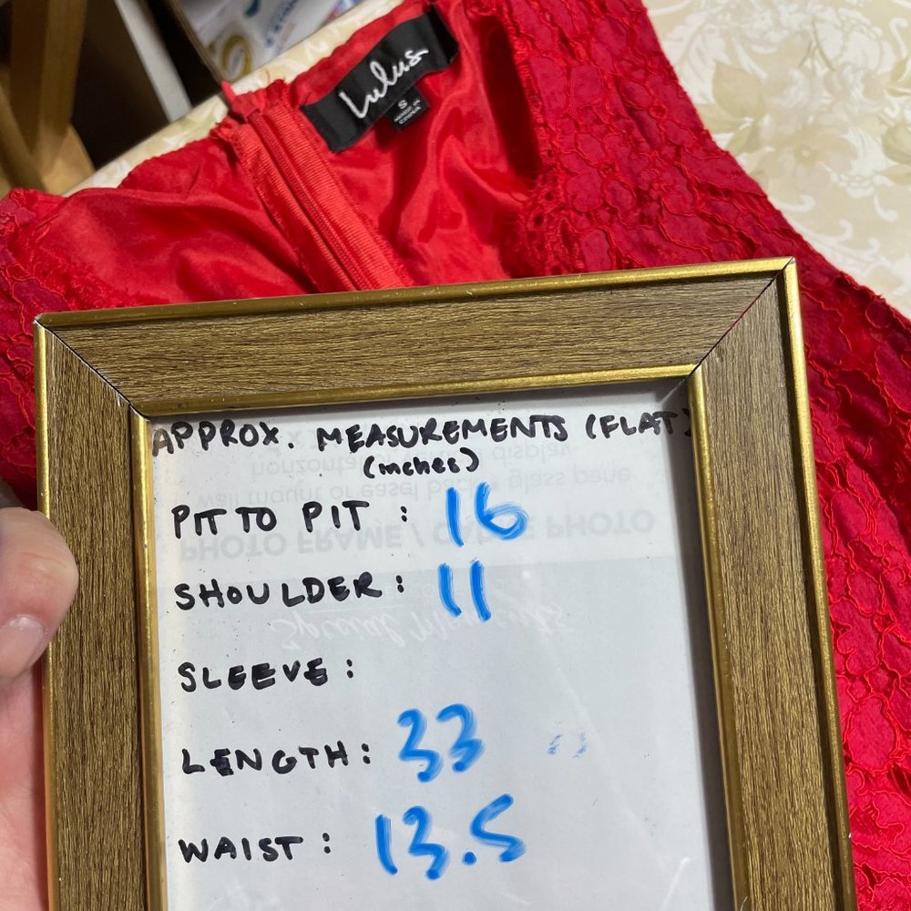 Lulus Lace Dress S Allover Surplice V-Neck A-Line Skater Eyelash Scalloped Red - Picture 4 of 13